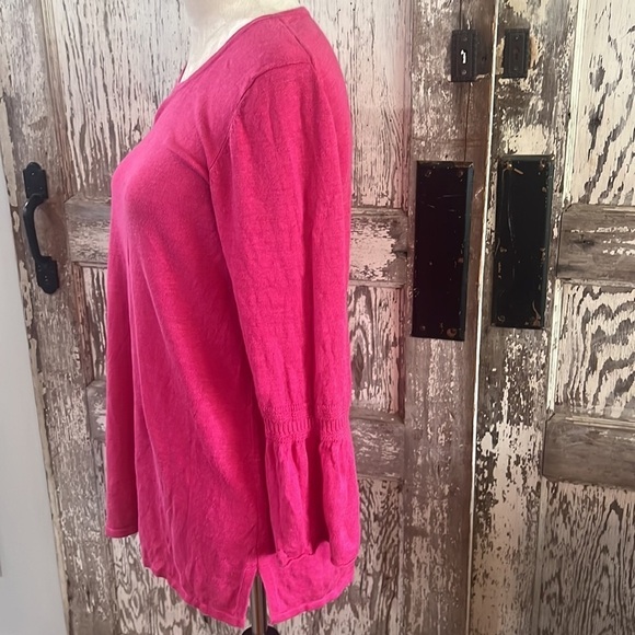 TALBOTS LINEN SWEATER STYLE TOP SZ MED BELL SLEEVES BARBIE PINK - Picture 3 of 10